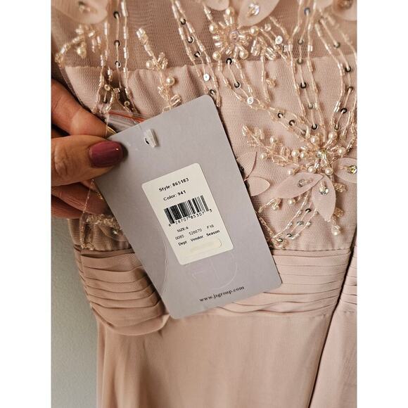 NEW JS COLLECTIONS Embellished Mesh & Chiffon GOWN SIZE 6 $388 BLUSH NORDSTROM - Picture 7 of 11